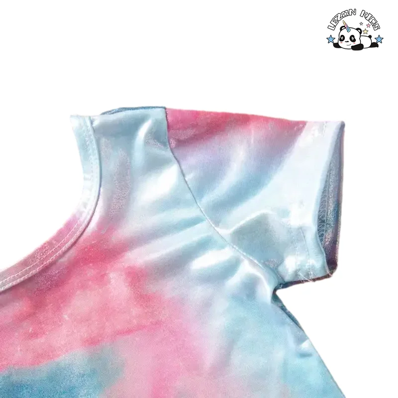 LEZONKIDS - Customizable Children's Clothing Set Summer Girl Set Tie Dye Short Sleeve T-shirt Sequin Tutu Skirt